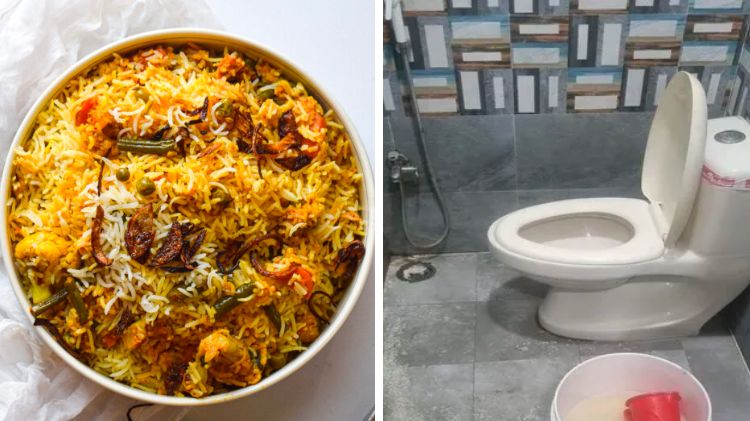 શૌચાલય પાણી બિરિયાની ચોખા