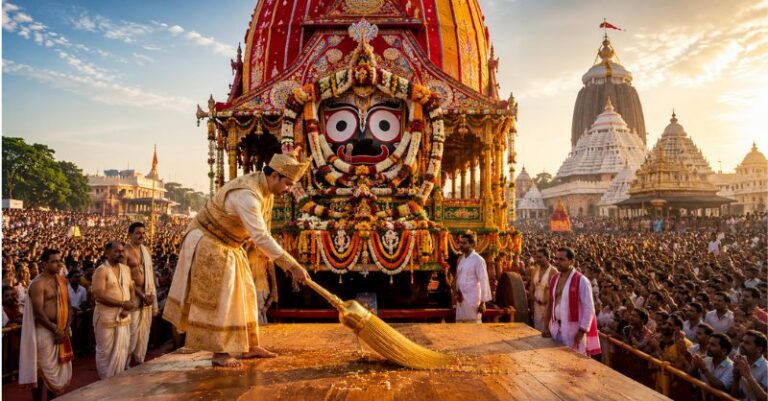 મહારાજા સાવરણીથી જગન્નાથના રથ